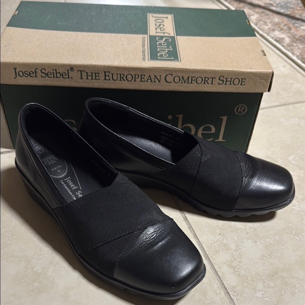 Josef Seibel Black Flats with Elastic Panels